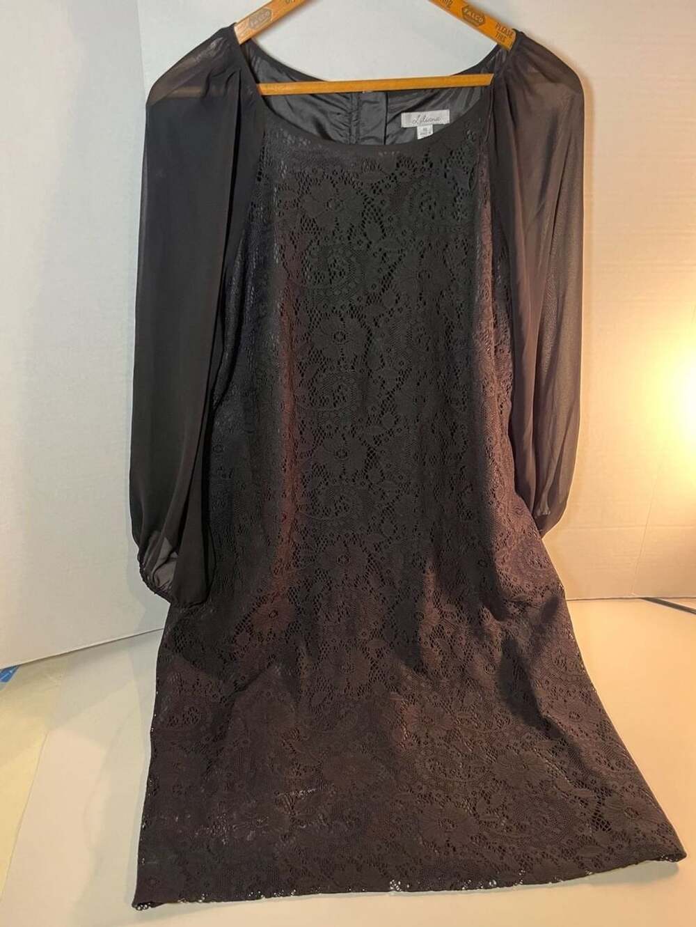 Liliana Dress Size 16 Black Lace Sheer Chiffon Long Sleeve Formal